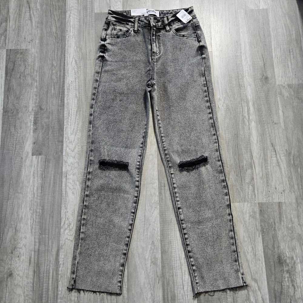 RSQ High Rise Straight Leg Distressed Acid Wash Grey Grunge Jeans 23